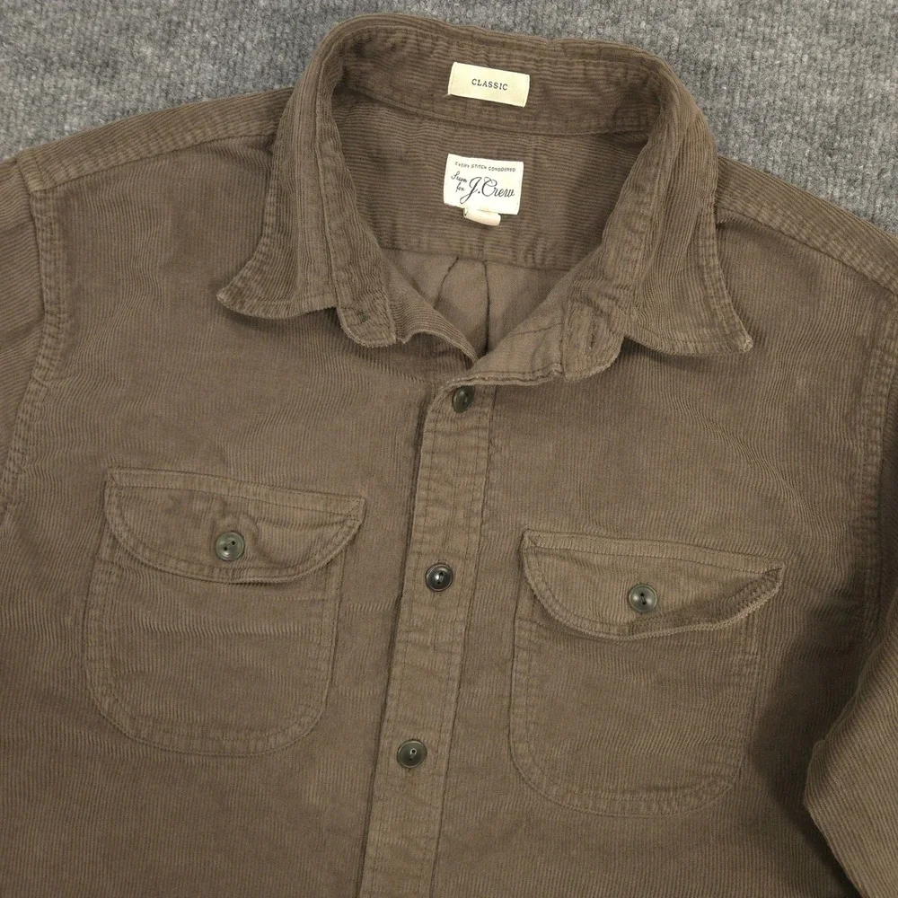 J Crew Corduroy Work Shirt‎ Mens Small Fatigue Brown Garment Dyed Classic Fit